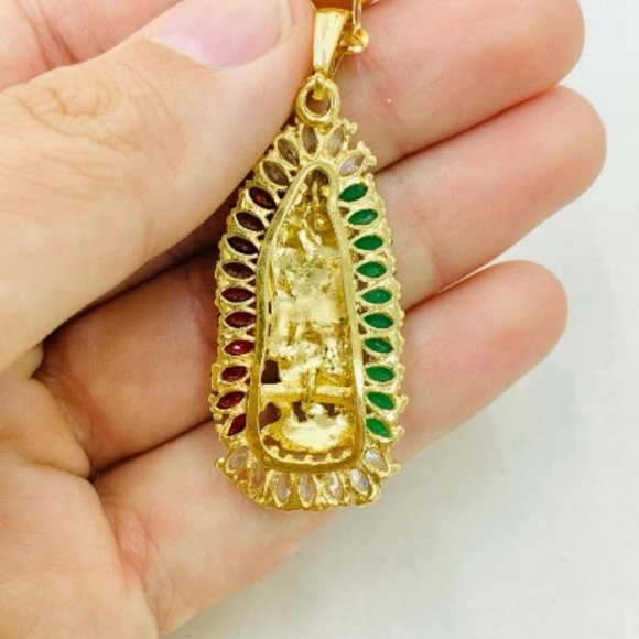 Gold Filled Guadalupe Charm Pendant Mariner Link Chain Dije de Guadalupe 44x20mm - Picture 5 of 6